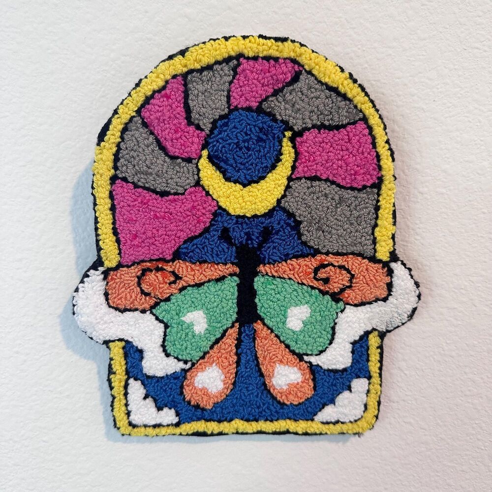 Multi Color Half Moon Butterfly Punch Needle Wall Art 8x9 Inches Decorative Text